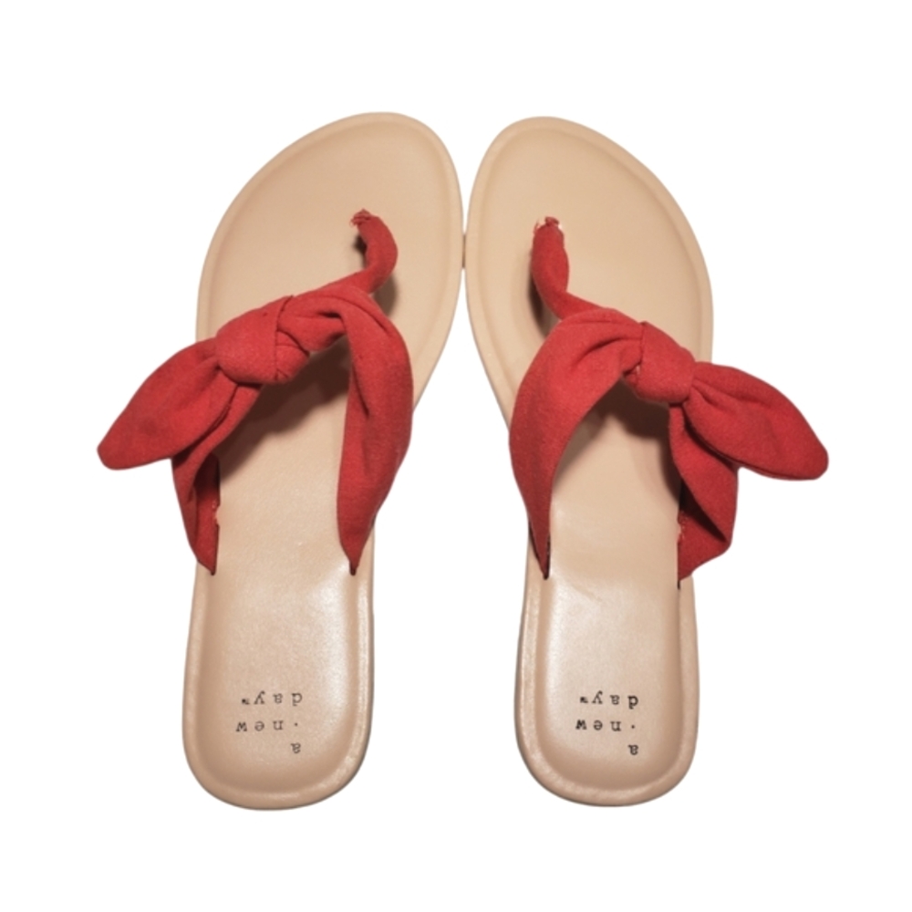 A New Day Hannah Red Knotted Bow Thong Sandals Flip-flops Women's Size 8.5
